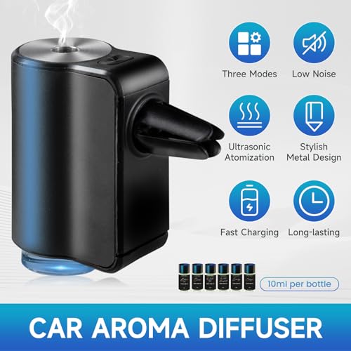 Featwell Car Air Freshener, Air Freshener Diffuser Three Adjustable Modes, Aromatherapy Machine Rechargeable (Black) - color: Black
