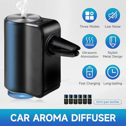 Featwell Car Air Freshener, Air Freshener Diffuser Three Adjustable Modes, Aromatherapy Machine Rechargeable (Black) - color: Black