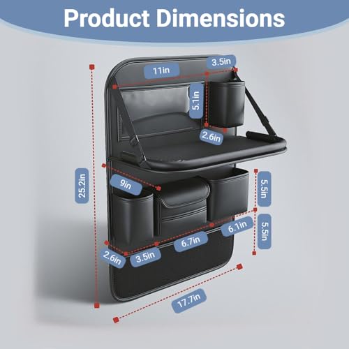 2 Pack Leather Car Backseat Organizer with Foldable Table Tray, Car Seat Back Protector Kick Mats with Tablet Holder, Travel Accessories Storage Organizer