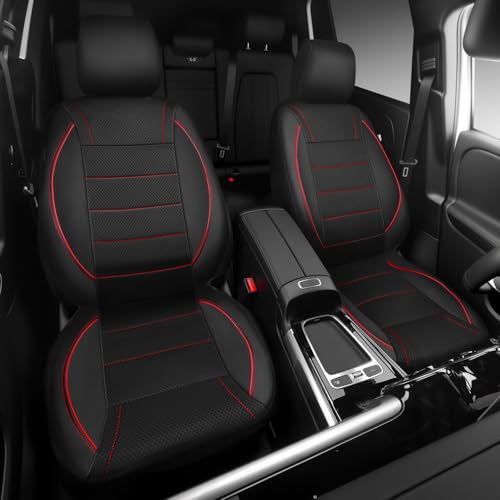 CAR PASS Air Mesh Leather Car Seat Covers Front Seats, Breathable Two Front Seat Covers for Cars, Comfortable Universal Fit for SUV Truck Sedan Automotive, Anti-Slip Airbag Compatible,Black and Red - color: Black Red Mesh