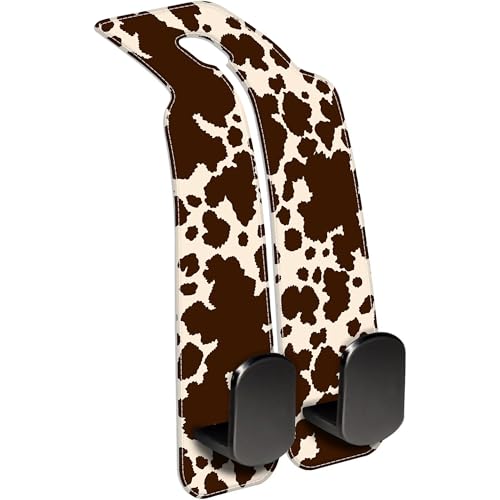 1 Pack Car Seat Headrest Hooks for Purses and Bags Camouflage Brown Cow Skin Bag Purse Holder for Car with Double Metal Hooks Car Purse Hanger Hanging Accessories - color: Camouflage Brown Cow Skin
