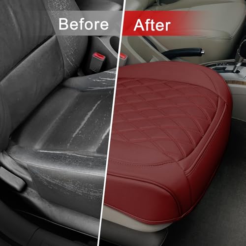 BEITK 1 Pack Leather Front Car Seat Cover Bottom Car Seat, Anti-Slip and Full Wrap Driver Car Seat Protectors, Luxury Waterproof Bottom Auto Seat Cushion Pad Mat for Most Vehicles(Red) - color: red-1pcs