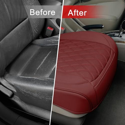 BEITK 1 Pack Leather Front Car Seat Cover Bottom Car Seat, Anti-Slip and Full Wrap Driver Car Seat Protectors, Luxury Waterproof Bottom Auto Seat Cushion Pad Mat for Most Vehicles(Red) - color: red-1pcs
