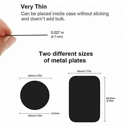 SALEX Replacement Metal Plates Set 16 Pack for Magnetic Car Phone Holders, Wall, Air Vent Mounts, Cases, Magnets. Kit of 8 Black Round and 8 Rectangular Iron Discs Without Holes. 3M Adhesive Backing - color: Mix / 16 Pack