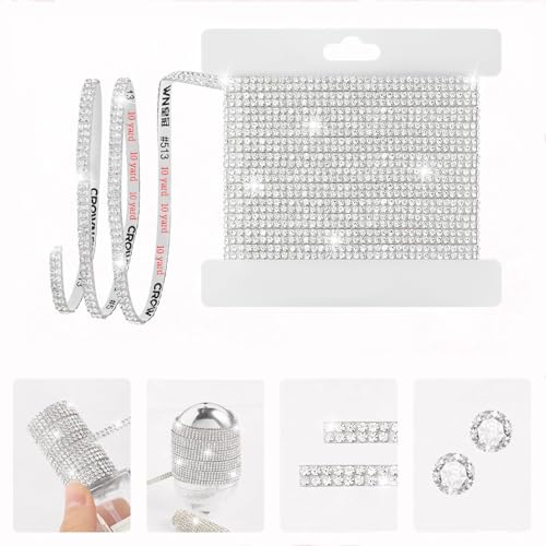 10-Yard Rhinestone Ribbon Self Adhesive Crystal Rhinestones,2-Rows/0.2in Width Bedazzling Strips,10-Yard Rhinestone Strips for DIY Craft,Rhinestones for Crafting,Home Decor,Transparent Crystal - color: Transparent Crystal - 10-Yard - 2-Rows
