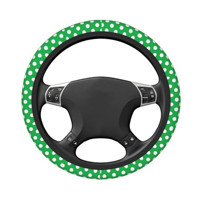 Green and White Polka Dot Print Anti-Slip Steering Wheel Cover, Universal Fit Protector for Cars, Trucks, Suvs – Car Accessories