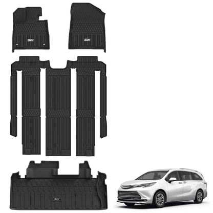 3W Floor Mats&Cargo Liner for Toyota Sienna 2021-2026 7 Seat (Not Fit 25 26 Platinum) TPE Custom Fit Floor Liner for Sienna XLE/XSE/Limited Full Set and Trunk Mat(w/o Spare tire) - style: 1. Sienna 7 S|21-26|1-3Floor Mats&Cargo Liner