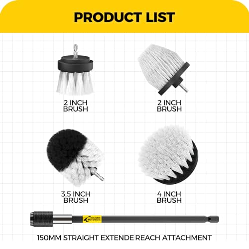 Holikme 5Pack Drill Brush Attachment Set-Car Interior Detailing Kit，Power Scrubber Brush Extended Long Attachment for Bathroom, Car，Shower，Carpet,Boat,Kitchen，Floor and Tile，White - color: White
