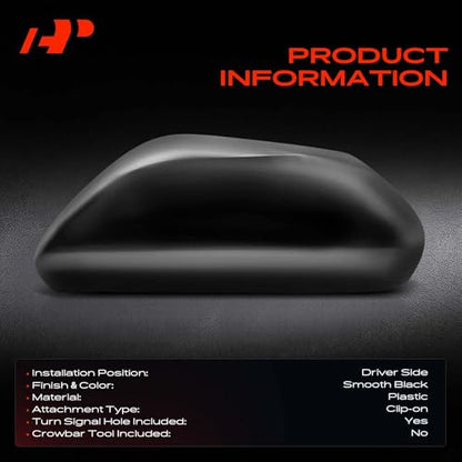 A-Premium Driver Side Rearview Mirror Cover Cap - Compatible with Toyota Camry 2018-2024, Avalon 2019-2022 - Smooth Black, with Turn Signal Hole - style: Left Driver Side