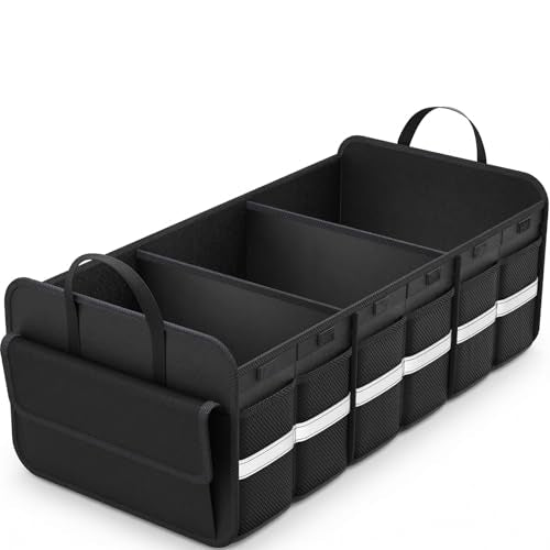 Trunk Organizer for SUV, Large trunk organizer for car, Collapsible Multi-Compartment Car Trunk Organizer, Sturdy Cargo Trunk Storage Organizer, Non Slip Bottom - color: Black