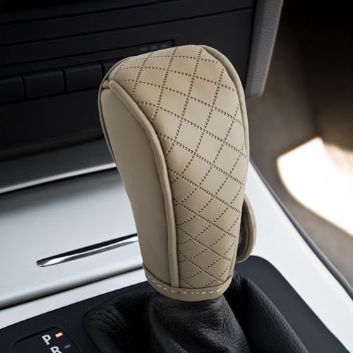 vvag Leather Car Gear Shift Knob Cover,Anti-Slip Handle Cover for Shift Lever Protection,Gear Stick Protector Universal Auto Interior Accessories for Most Cars, SUVs, Trucks (Beige) - color: Beige