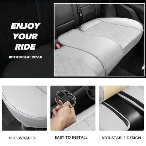 Rear Bottom Seat Cover for Cars, 1-Pack Luxury Faux Leather Back Bench Car Bottom Seat Cover Auto Seat Cushion, Anti-Slip, Waterproof, Universal Fit, Light Gray - color: Rear Seat - Light Gray