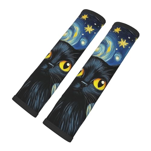 Seat Belt Cover Pads Starry Night Art Animal Cat Car Seat Belt Covers for Women Men Adults Kids Soft Comfortable Auto Seatbelt Cushion Shoulder Strap Pad Handle Wraps, 1 Pair - color: Starry Night Art Animal Cat