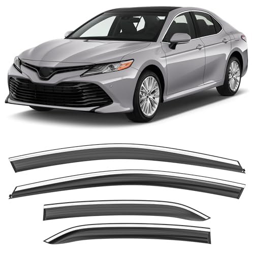 Shatterproof Taped-On Window Deflectors for Toyota Camry 2018-2024 with Chrome Trim, Rain Guards, Window Visors for Car, Vent Deflector, 4pcs - size: For 2018-2024 Camry