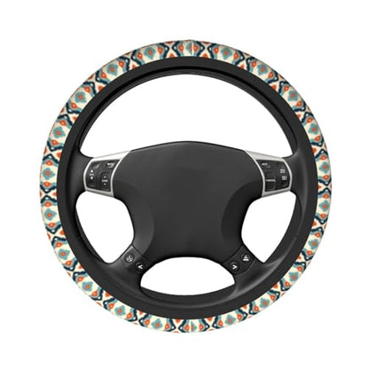 Aztec Steering Wheel Cover with 2 Car Coasters Non Slip Neoprene for Women Men Universal 15 Inch - color: Aztec