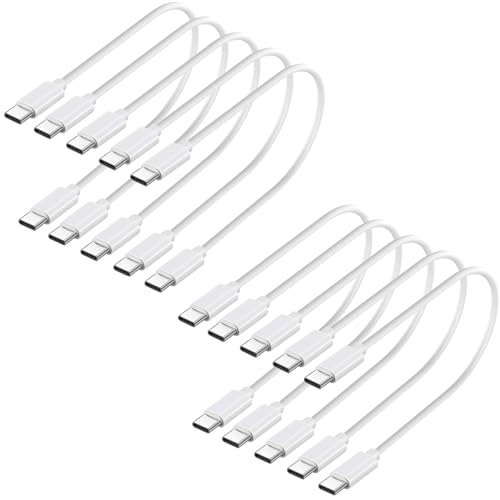weishan 10-Pack USB C Charger Cable, Multipack 60W Fast Charge USB-C to Type C Charging Cords, 1ft Bulk Short Wires, White - color: White