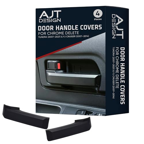 AJT DESIGN Car Door Handle Cover Compatible with Toyota Tundra (2007-2021) | ABS Plastic Front & Back Interior Door Handle Cover with Chrome Delete Finish | Made in USA - Black