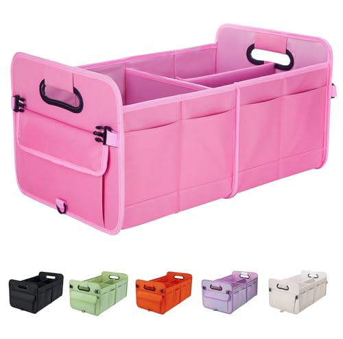 titiyiof Trunk Organizer For Suv & Sedan,Car Organizers and Storage, Waterproof Collapsible & Adjustable Straps,70L Sturdy Car Organization for Car Accessories, Tools,Sundries,2-3 Compartment（Pink - color: Pink, size: Large (70L)