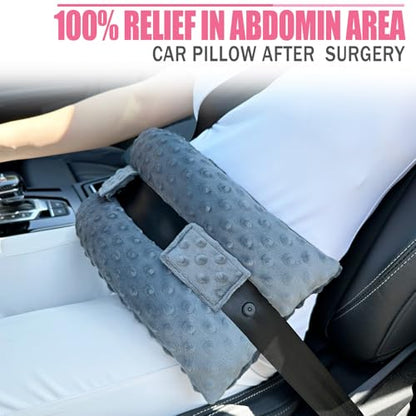 Hysterectomy Seatbelt Pillow Hysterectomy Recovery Must Haves Post Surgery Abdominal Pillows with Ice/Hot Pocket for Tummy Tuck C-Section Recovery Gifts Minky Dot Dark Gray - color: Minky Dot Dark Gray