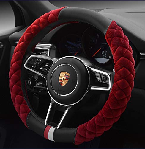 HAOKAY Luxury Fluffy Steering Wheel Cover for Women,Soft Warm Short Plush Steering Wheel Cover Red Fuzzy with Universal 14.5-15 Inch - color: RED
