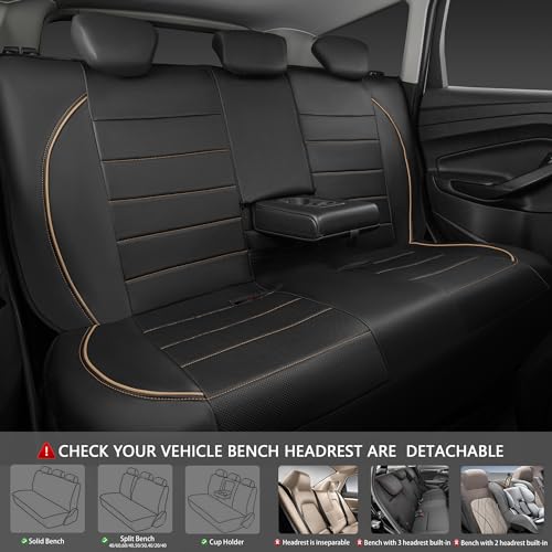 CAR PASS Universal FIT Piping Leather Car Seat Cover, for suvs,Van,Trucks,Airbag Compatible,Inside Zipper Design and Reserved Opening Holes (Full Set, Black and Beige) - color: Beige Black