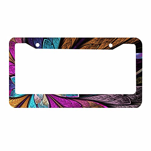Decorative License Plate Frame Colorful Feather Car Tag Frame Aluminum Auto License Plate Holder for Men Women - color: Multi-0010