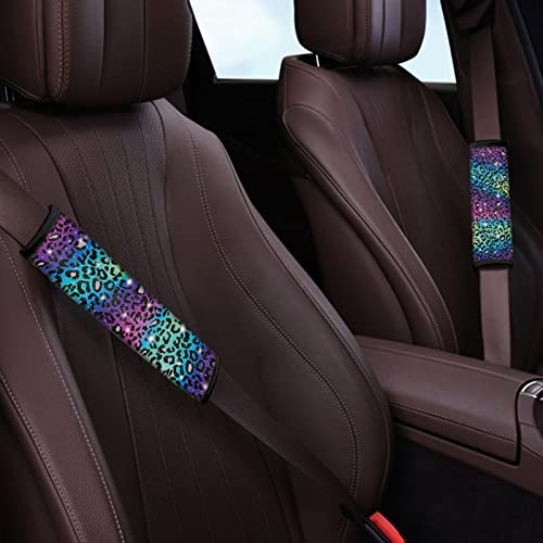 UNICEU Glitter Rainbow Leopard Car Seat Belt Pads Auto Interior Accessories Neoprene Comfort Car Seatbelt Shoulder Strap Pads Set of 2 - color: Glitter Leopard