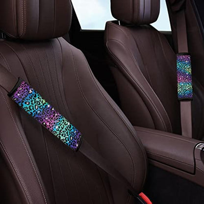 UNICEU Glitter Rainbow Leopard Car Seat Belt Pads Auto Interior Accessories Neoprene Comfort Car Seatbelt Shoulder Strap Pads Set of 2 - color: Glitter Leopard