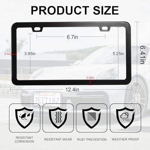 LivTee Black License Plate Frames, 2 Holes Stainless Steel License Plate Covers, 2PCS Car License Plate Holder, Automotive Exterior Accessories, Slim Design with Gasket Cover for US Cars - color: Black