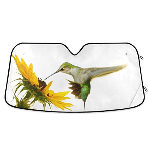 Hummingbird at Sunflower Car Windshield Sun Shade Block UV Rays Sun Visor Protector Accordion Folding Sunshade Keep Vehicle Cool and Damage Free, Easy to Use, Fits Windshields of Various Sizes - color: Multicolor-hummingbird sunflower