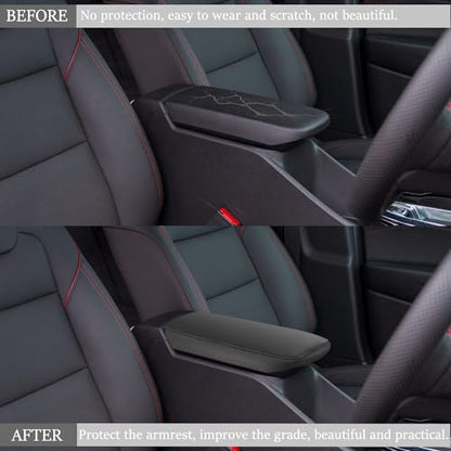 Car Armrest Cover Waterproof Center Console Pad Scratch Resistance Box Cover Anti-Scratch Leather Protector Pad for Chevy Trax 2024 2025 2026 Accessories(Black + Black Stitches) - color: Black + Black Stitches