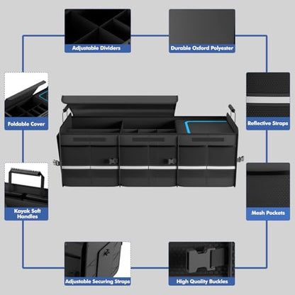 MEI&CO Car Trunk Organizer - 2.5mm PP Board Built, 35L Leakproof Cooler, 105L Capacity, 2 Tie-Down Straps, 4 Adjustable Dividers, Foldable Design for SUVs, Trucks, and Cars - color: BLUE