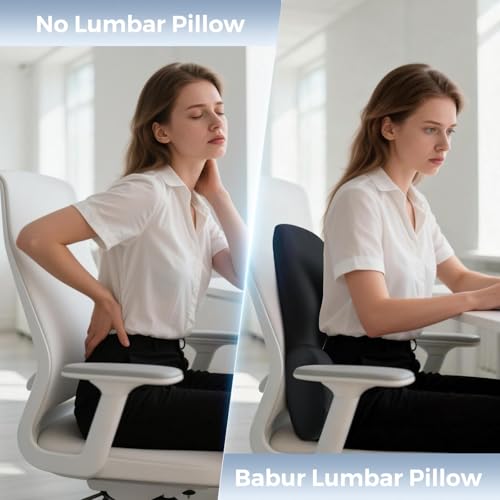 Lumbar Support Pillow with Fixed Chuck | Ergonomic Memory Foam Cushion | Washable Cover | Back Pain Relief & Posture Improvement | Fits Car/Office/Gaming Chairs/Wheelchairs & Home - color: Black