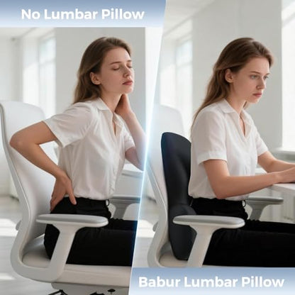 Lumbar Support Pillow with Fixed Chuck | Ergonomic Memory Foam Cushion | Washable Cover | Back Pain Relief & Posture Improvement | Fits Car/Office/Gaming Chairs/Wheelchairs & Home - color: Black