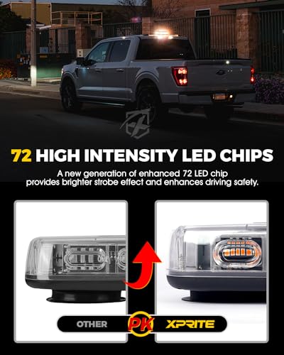 Xprite Upgraded 12" 72LED Rooftop Mini Strobe Lights, Emergency Safety Flashing Beacon Light bar with Magnetic Base for 12V-24V Construction Vehicles, Trucks, Snow Plow, Postal Car (Amber) - color: Amber