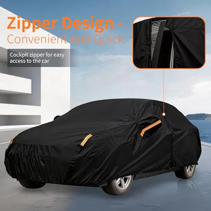 Waterproof Car Cover All-Weather, Heavy-Duty Outdoor Full Exterior Automobiles Snow Cover for Hatchback 164-178 inch with Sun Visor,Zippered & Storage Bag - Black - size: Fit Hatchback Length 164-178 inch(2L)