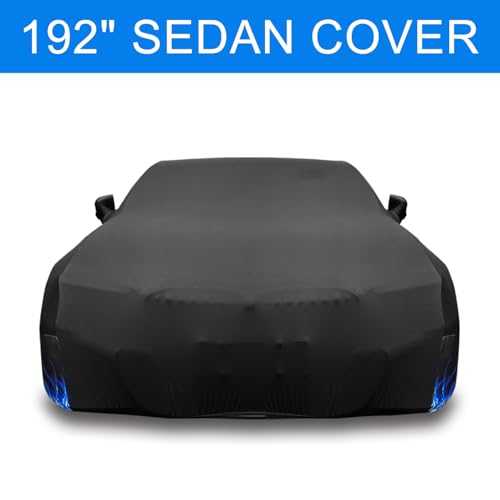 Erato Indoor Car Cover – Elastic Full Coverage Stretch Breathable Dustproof for Underground Garage, Car Show, Flame Pattern, Fits Sedans up to 209 Inches, Custom-Fit Style, Black - size: XL-Sedan