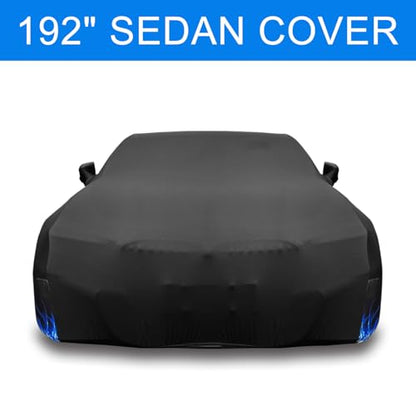 Erato Indoor Car Cover – Elastic Full Coverage Stretch Breathable Dustproof for Underground Garage, Car Show, Flame Pattern, Fits Sedans up to 209 Inches, Custom-Fit Style, Black - size: XL-Sedan