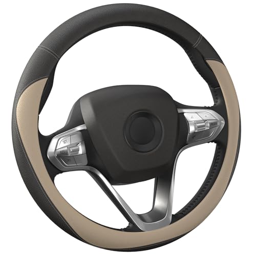 HOTOR Car Steering Wheel Cover - Universal Car Accessory for Diverse Cars, Durable Leather Cover with Anti-Slip Lining, for Steering Wheel with a Diameter of 14.5"-15", Gold - color: Gold, size: Standard Size [14.5"-15"]