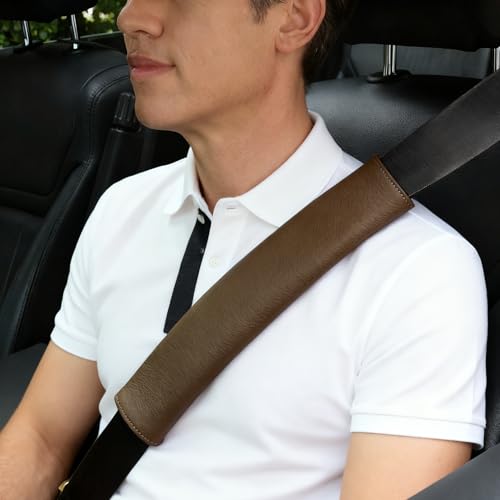 Car Seat Belt Covers for Adults Soft Leather Seatbelt Shoulder Pad Neck Cushion Protector Comfortable Driving Car Accessories Truck SUV Airplane Backpack (SC01Coffee-12.4in-1Pack) - color: SC01Coffee-12.4in-1Pack