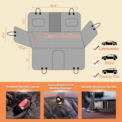 Back Seat Extender, Dog Car Seat Cover for Back Seat, 100% Waterproof Scratchproof Pet Car Hammock with 6 Pads, Durable Nonslip Dog Seat Cover for Cars, Trucks, SUVs