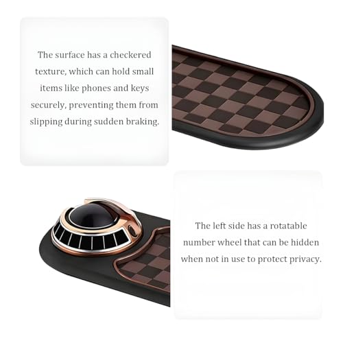Car Dash Anti-Slip Pad, 3-in-1 Rotatable Dash Non-Slip Mat with Phone Holder & Temporary Parking Number, Multifunctional Dashboard Grip Mat for Key Gadgets, Universal Fit (Brown/Gold) - color: Brown/Gold