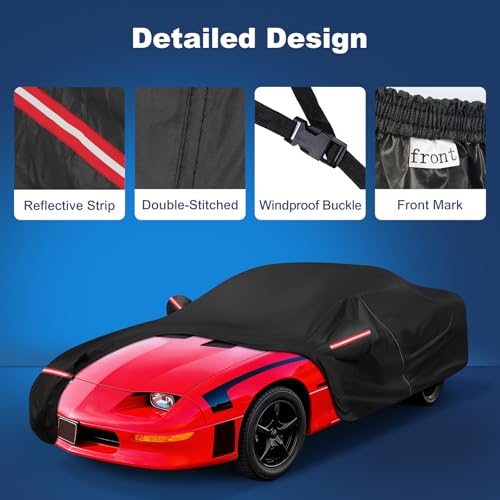 QUNSUNUS Camaro Car Cover Compatible with SS, RS, Z28, IROC 1967-2002, Waterproof Car Cover for Chevy Camaro with Cotton Lining, All Weather Cover with Straps and Zipper - color: for Chevy Camaro 1967-2002