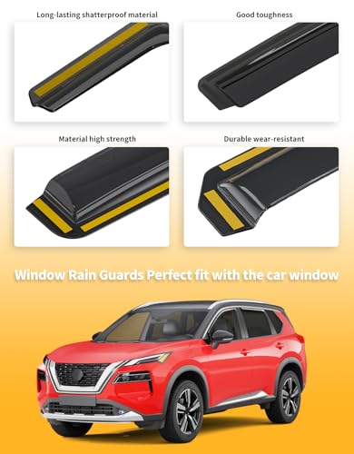 in-Channel Window Rain Guards Fit for Nissan Rogue 2021 2022 2023 2024 2025 2026, Extra Durable Window Visors Window Deflectors Vent Visors Vent Shades Car Accessories-4 pcs - size: Fit for 2021-2026 Nissan Rogue