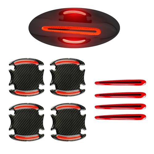1 Pack 8 Pcs Car Door Handle Protector Reflective Stickers Universal Auto Door Handle Paint Guard Cover, Self-Adhesive Fits Fou Most Vehicle (Red) - color: Red