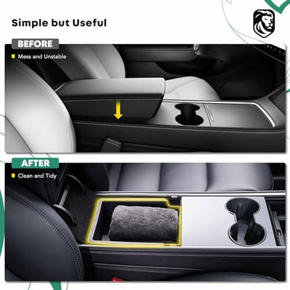 YHTAUTO Center Console Organizer Tray Fit for Tesla Model 3 2021 2022 2023 & Model Y 2021 2022 2023 2024, Center Armrest Storage Box with Sunglass Holder Non-slip - Matt Black - color: Center Armrest
