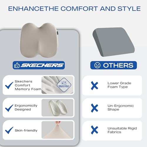Skechers Seat Cushion, Ergonomic Memory Foam Cushion for Long Sitting Hours on Office & Home Chair, Car Seat Cushion for Sciatica, Coccyx Cushion,Beige - color: Beige