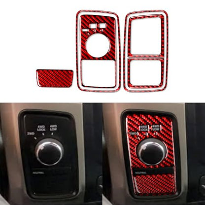 Car Center Console 4WD Four-Wheel Drive Mode Frame Compatible with Dodge Ram 1500/2500/3500 2013 2014 2015 4-Wheel-Drive Mode Accessories Red Carbon Fiber Patter Red (Kit-D 6Pcs) - color: Red 13