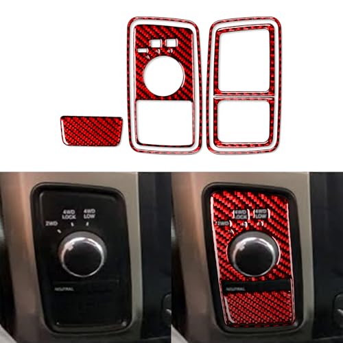 Car Center Console 4WD Four-Wheel Drive Mode Frame Compatible with Dodge Ram 1500/2500/3500 2013 2014 2015 4-Wheel-Drive Mode Accessories Red Carbon Fiber Patter Red (Kit-D 6Pcs) - color: Red 13