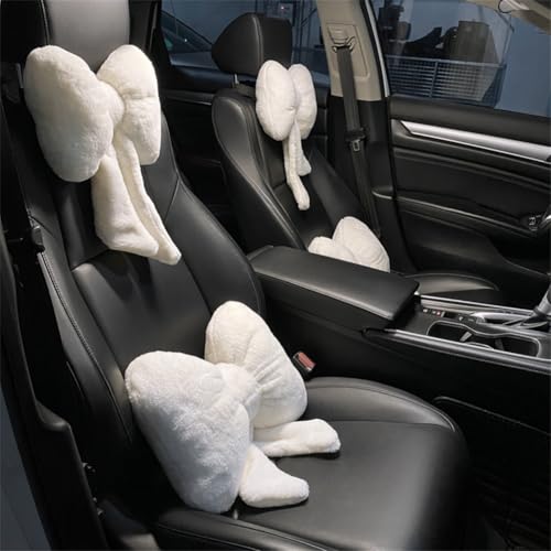 LYFJMUS 4 Pack Plush Bow Car Headrest Pillow and Lumbar Support Pillow Soft Butterfly Car Neck Pillows for Driving Cars Decor - color: White